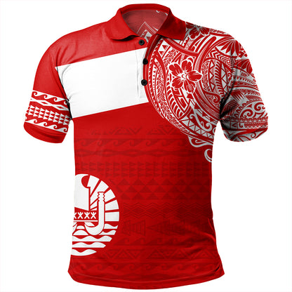 Polynesian Polo Shirt Tahiti Flag With Coat Of Arms