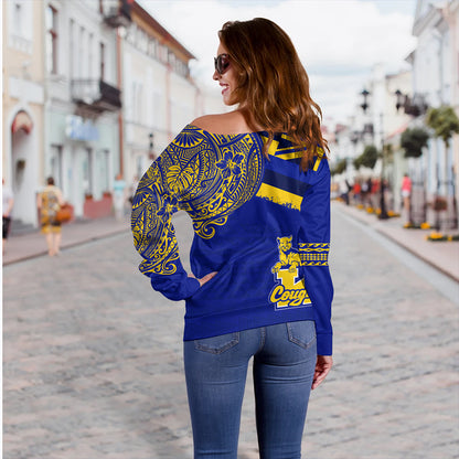 Hawaii Off Shoulder Sweatshirt Henry J. Kaiser High School Flag With Crest Style