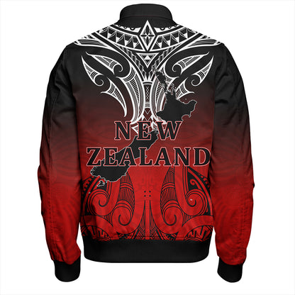 New Zealand Bomber Jacket Maori Kiwi Bird Symbols Map