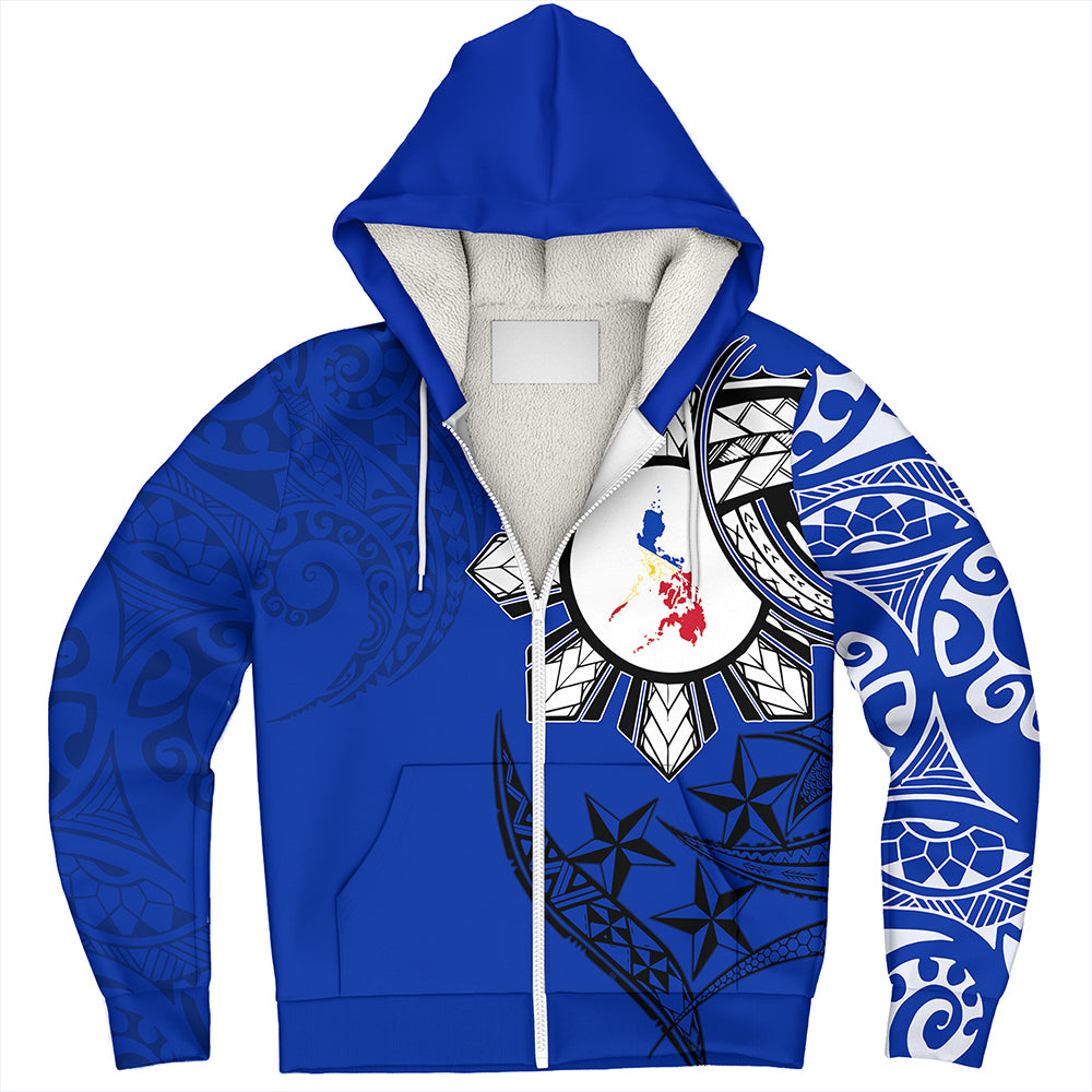 Philippines Sherpa Hoodie Tribal Sun In My Heart Blue Style