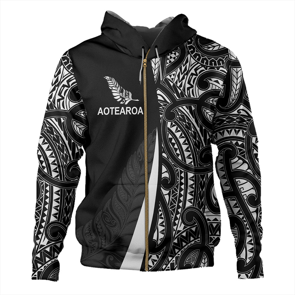 New Zealand Hoodie Country Aotearoa Maori Pattern Silver Fern