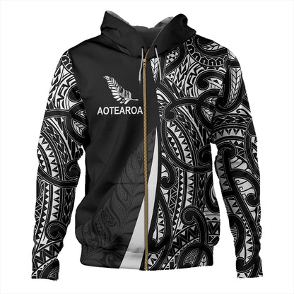 New Zealand Hoodie Country Aotearoa Maori Pattern Silver Fern