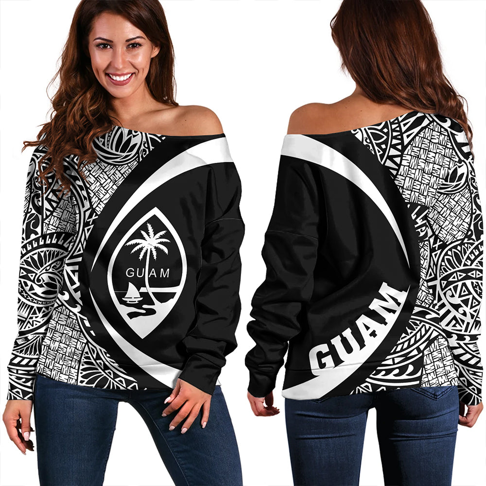 Guam Off Shoulder Sweatshirt Coat Of Arm Lauhala White Circle