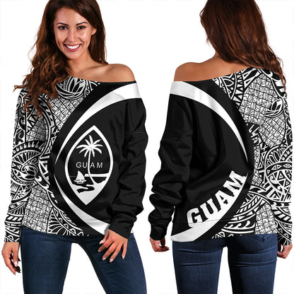 Guam Off Shoulder Sweatshirt Coat Of Arm Lauhala White Circle