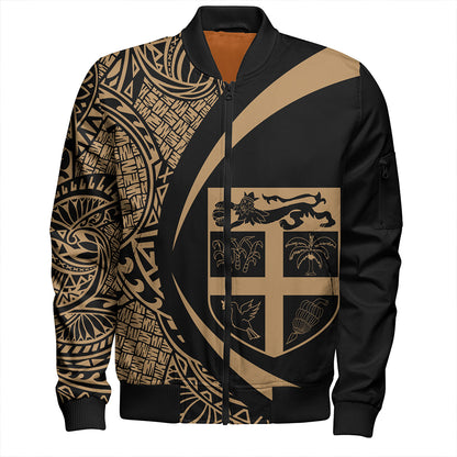 Fiji Bomber Jacket Coat Of Arm Lauhala Gold Circle