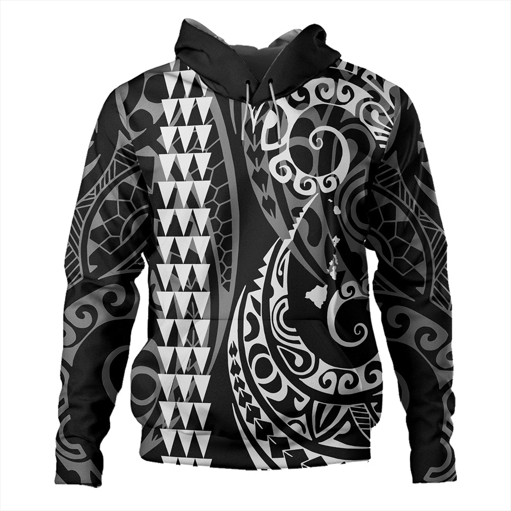 Hawaii Hoodie Hawaiian Map Kakau Style White