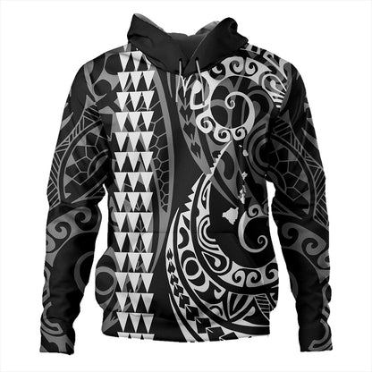 Hawaii Hoodie Hawaiian Map Kakau Style White