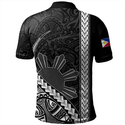 Philippines Polo Shirt Tribal Polynesian Sun Gray
