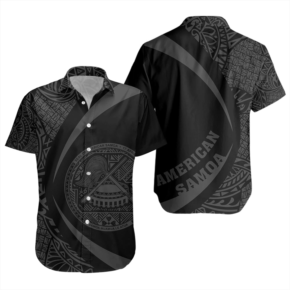 Samoa Short Sleeve Shirt American Samoa Coat Of Arm Lauhala Gray Circle