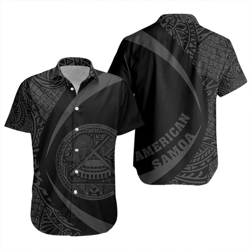 Samoa Short Sleeve Shirt American Samoa Coat Of Arm Lauhala Gray Circle