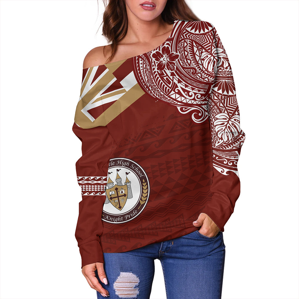 Hawaii Off Shoulder Sweatshirt James B. Castle High School With Crest Style