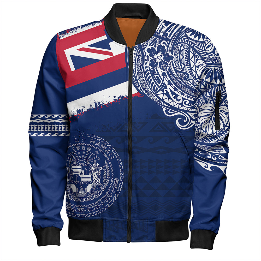 Hawaii Bomber Jacket Polynesian Flag With Coat Of Arms