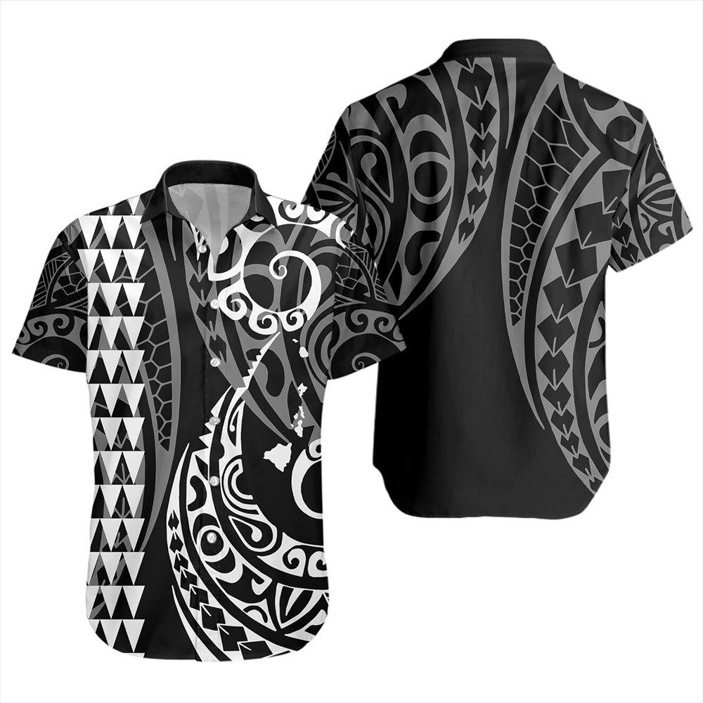 Hawaii Short Sleeve Shirt Hawaiian Map Kakau Style White