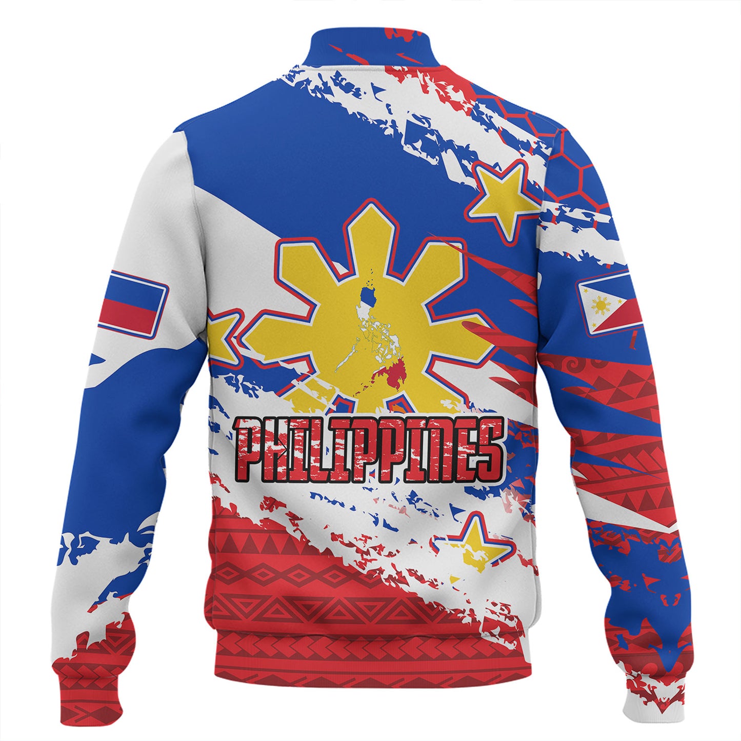 Philippines Filipinos Baseball Jacket Custom Filipino Sun 3 Stars Bicolor Flag Tribal Grunge Style