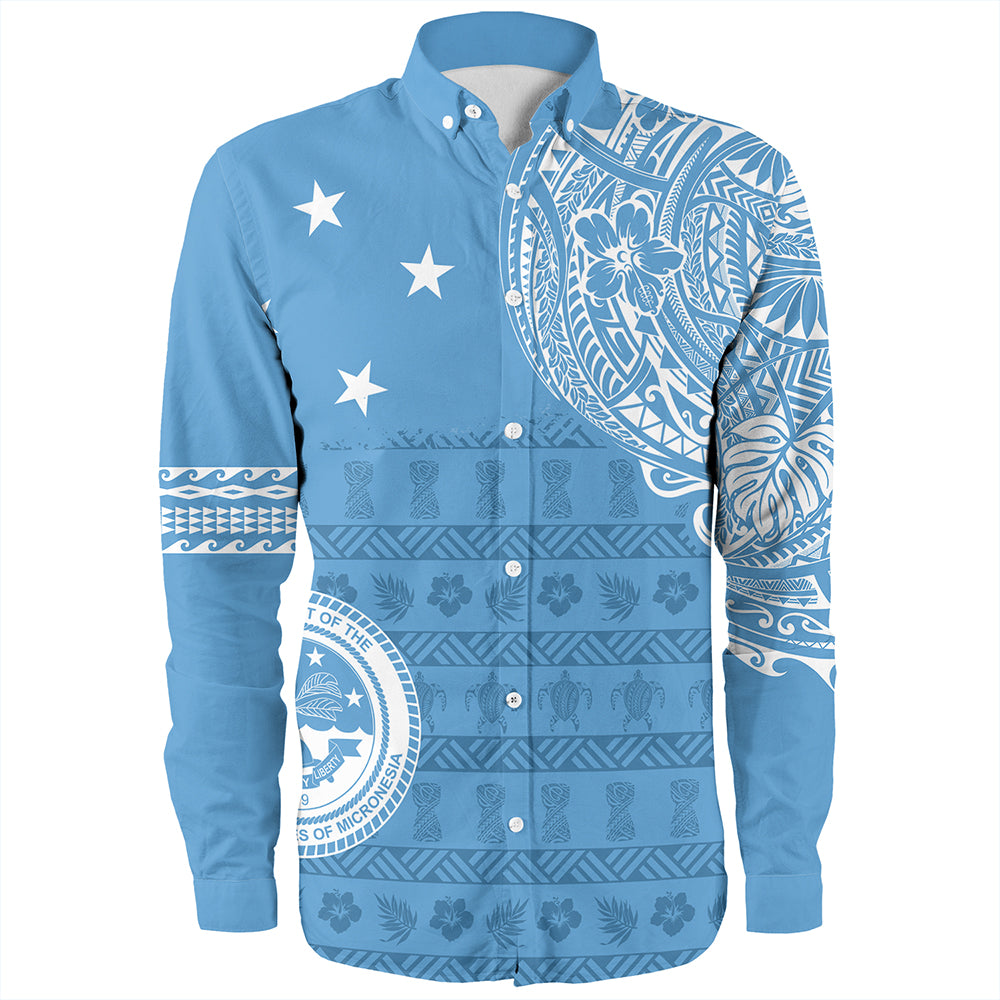 Micronesian Long Sleeve Shirt Federated States Of Micronesia Flag With Coat Of Arms
