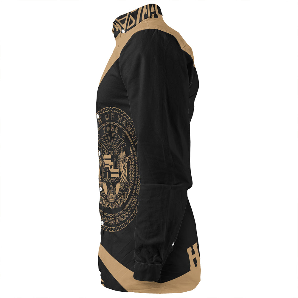 Hawaii Long Sleeve Shirt Coat Of Arm Lauhala Gold Circle