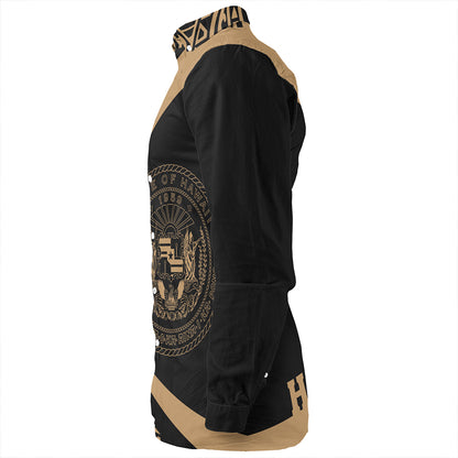Hawaii Long Sleeve Shirt Coat Of Arm Lauhala Gold Circle