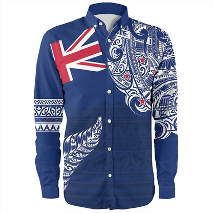 New Zealand Long Sleeve Shirt Aotearoa Maori Tribal Flag With Silver Frern