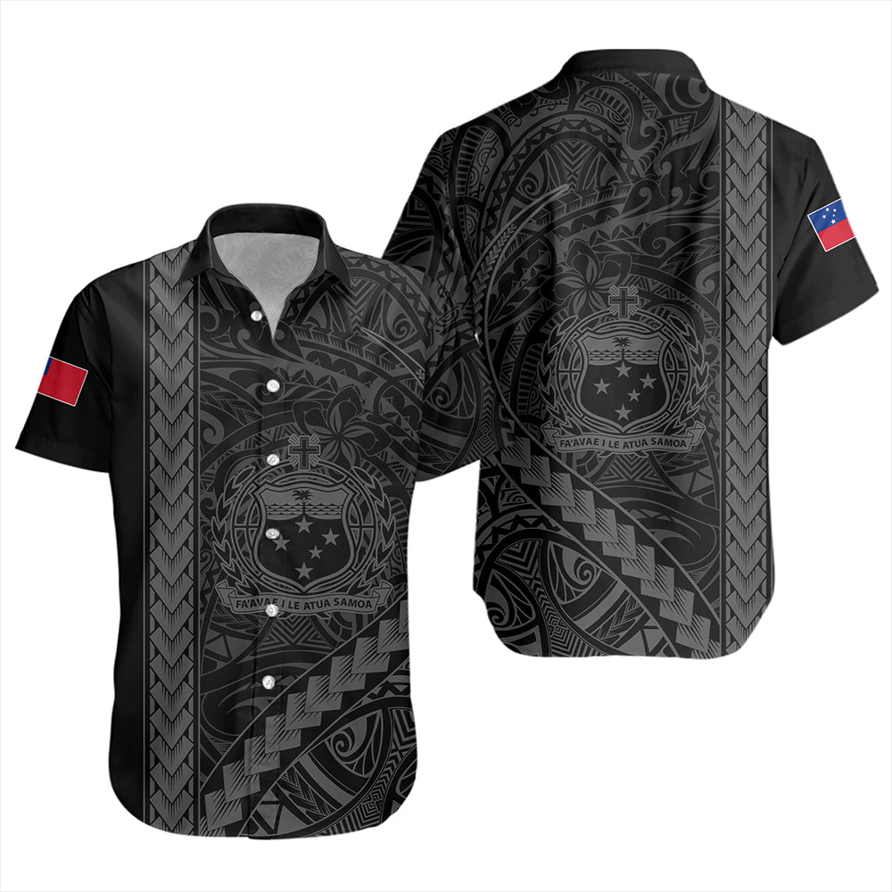 Samoa Short Sleeve Shirt Tribal Polynesian Coat Of Arms Gray