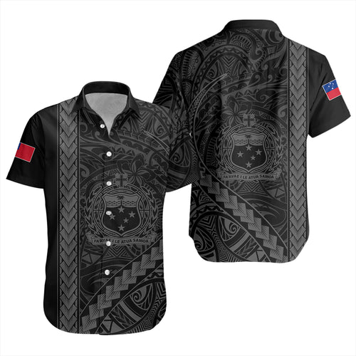 Samoa Short Sleeve Shirt Tribal Polynesian Coat Of Arms Gray