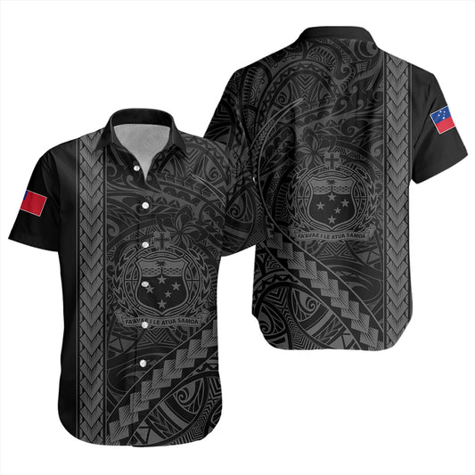 Samoa Short Sleeve Shirt Tribal Polynesian Coat Of Arms Gray