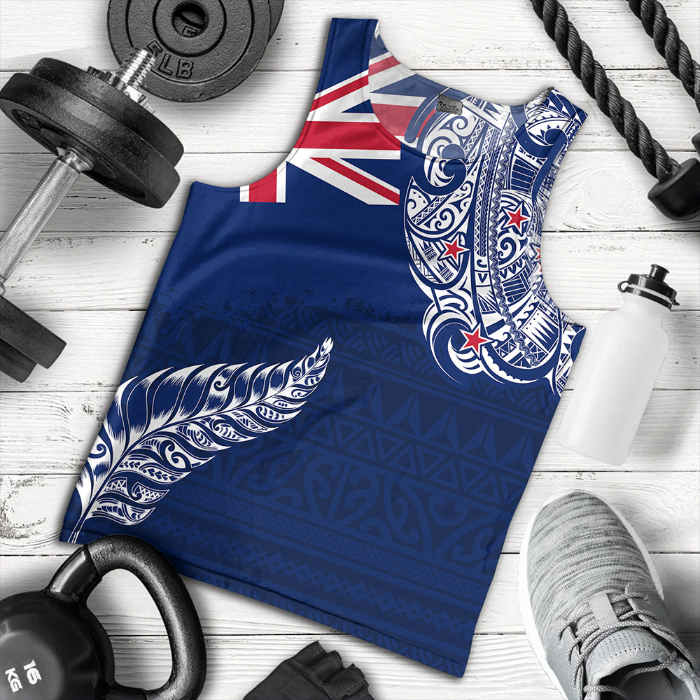 New Zealand Tank Top Aotearoa Maori Tribal Flag With Silver Frern
