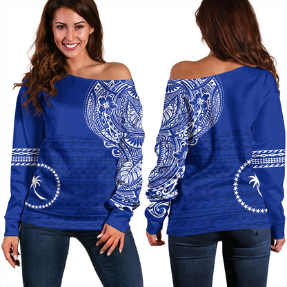Chuuk Off Shoulder Sweatshirt Polynesian Flag With Coat Of Arms