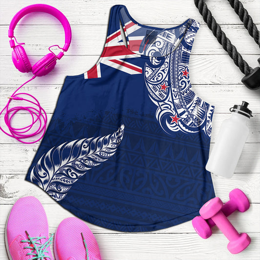 New Zealand Women Tank Aotearoa Maori Tribal Flag With Silver Frern