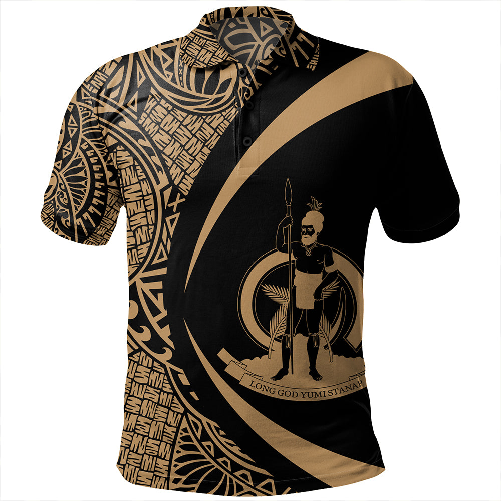 Vanuatu Polo Shirt Coat Of Arm Lauhala Gold Circle
