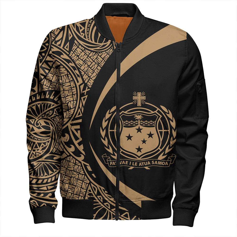 Samoa Bomber Jacket Coat Of Arm Lauhala Gold Circle