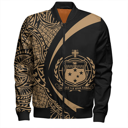 Samoa Bomber Jacket Coat Of Arm Lauhala Gold Circle
