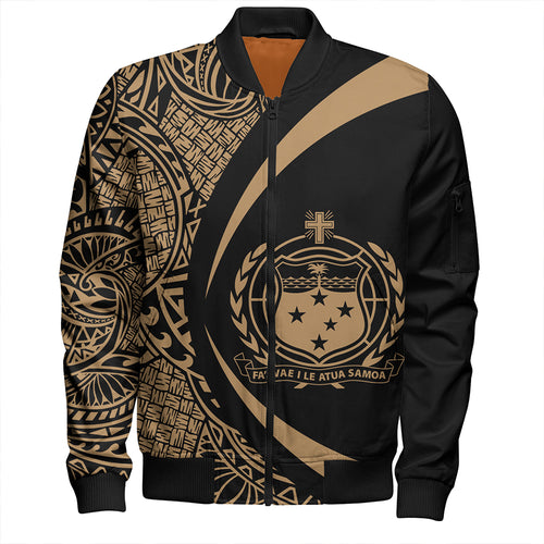 Samoa Bomber Jacket Coat Of Arm Lauhala Gold Circle