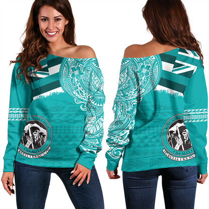 Hawaii Off Shoulder Sweatshirt King Kekaulike High School With Crest Style