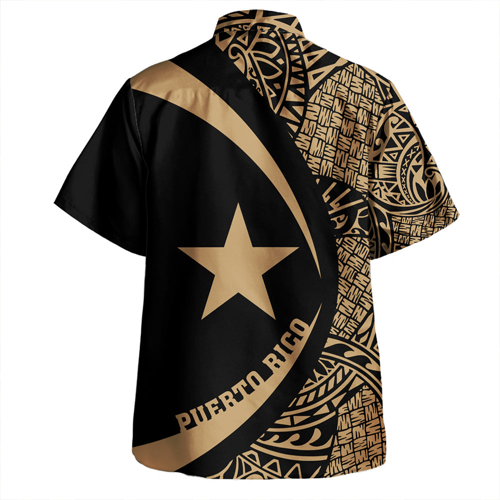 Puerto Rico Hawaiian Shirt Coat Of Arm Lauhala Gold Circle