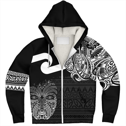 New Zealand Sherpa Hoodie Tino Rangatiratanga Maori Mask Black