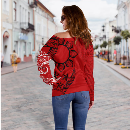 Philippines Off Shoulder Sweatshirt Tribal Sun In My Heart Red Style