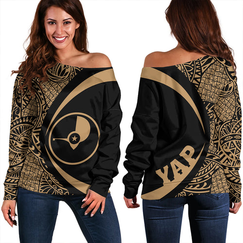 Yap Off Shoulder Sweatshirt Coat Of Arm Lauhala Gold Circle