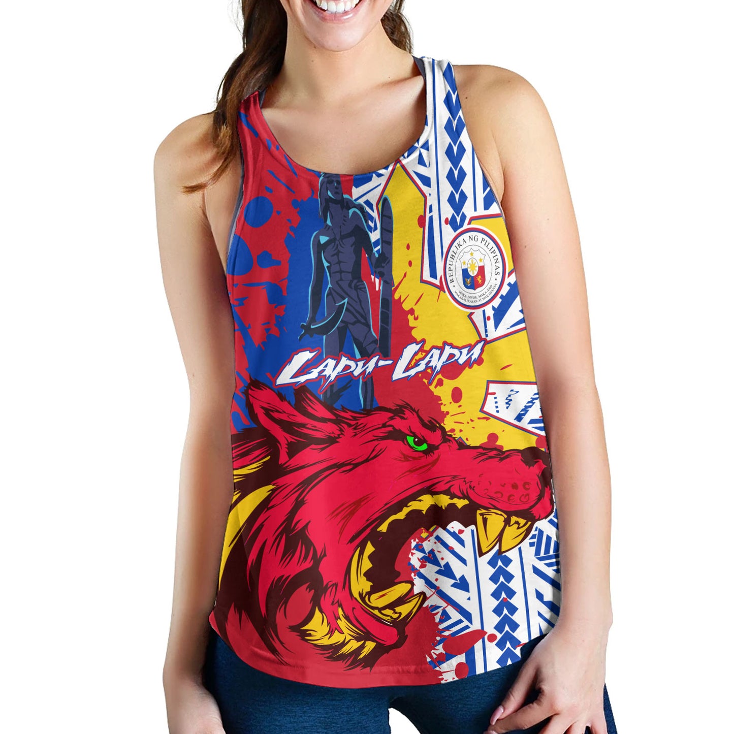 Philippines Filipinos Women Tank Custom Lapu-Lapu And The Wolf Tribal Polynesian Style