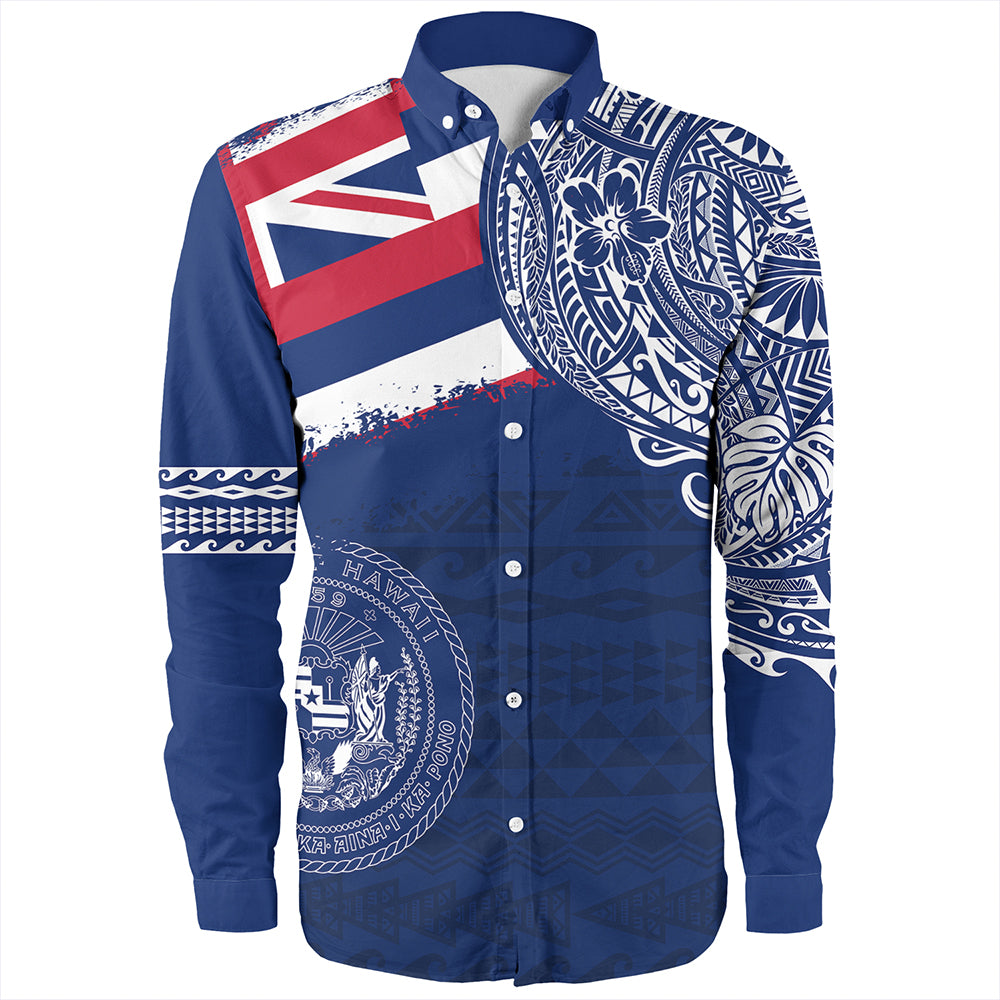 Hawaii Long Sleeve Shirt Polynesian Flag With Coat Of Arms