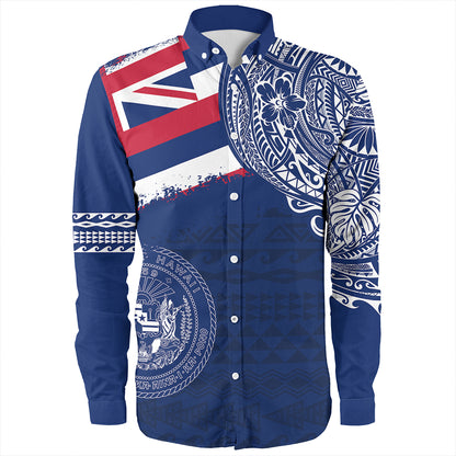 Hawaii Long Sleeve Shirt Polynesian Flag With Coat Of Arms