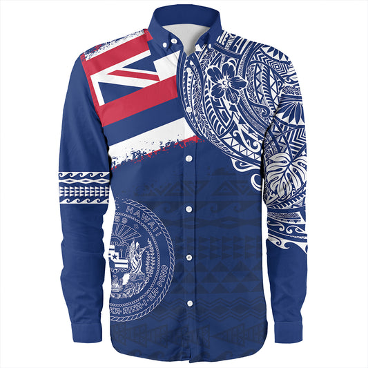 Hawaii Long Sleeve Shirt Polynesian Flag With Coat Of Arms
