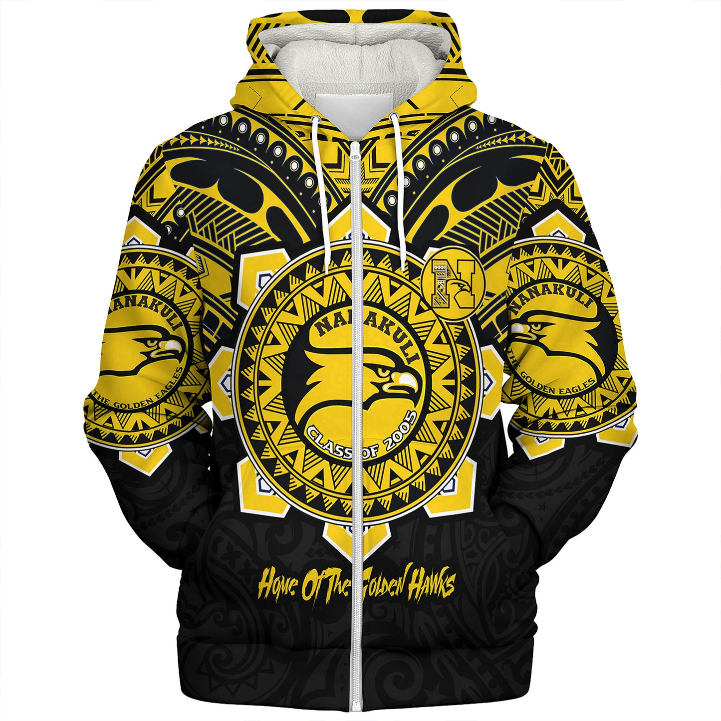 Hawaii Sherpa Hoodie Custom Nanakuli High & Intermediate School Home Of Golden Hawks Tribal Style