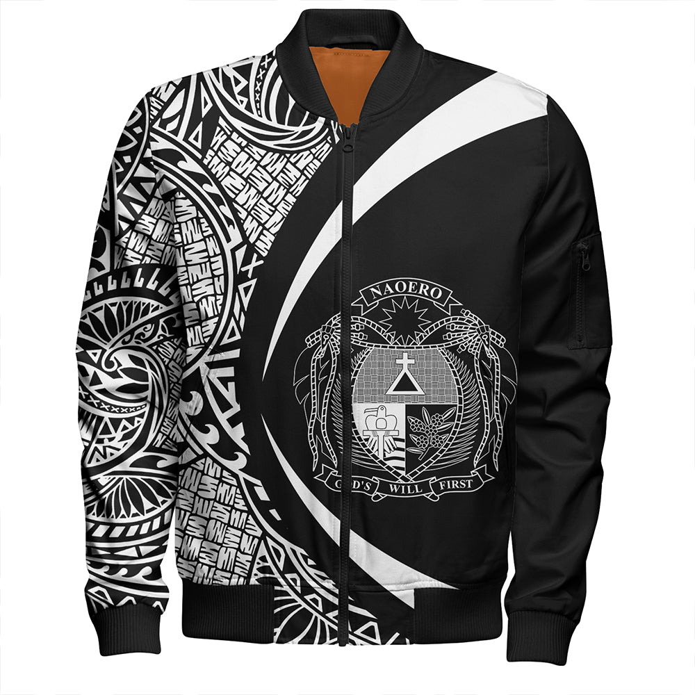 Nauru Bomber Jacket Coat Of Arm Lauhala White Circle