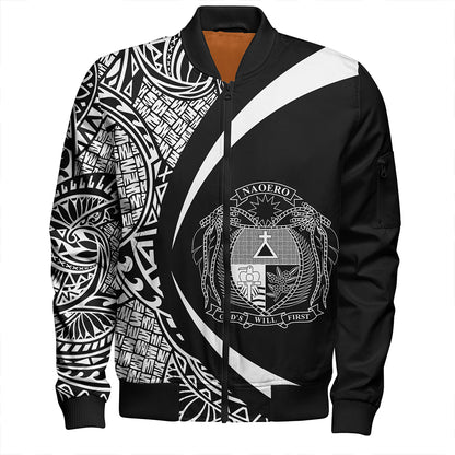 Nauru Bomber Jacket Coat Of Arm Lauhala White Circle