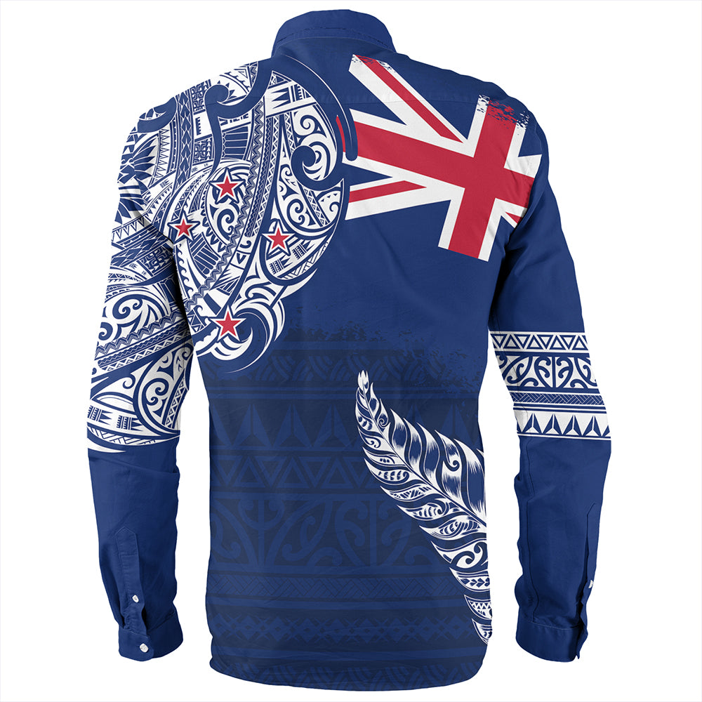 New Zealand Long Sleeve Shirt Aotearoa Maori Tribal Flag With Silver Frern