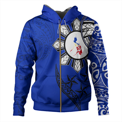 Philippines Hoodie Tribal Sun In My Heart Blue Style