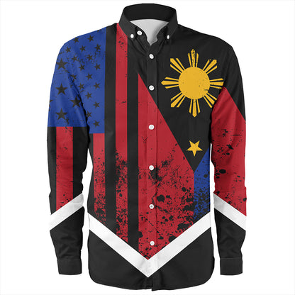Philippines And American Long Sleeve Shirt Flag Half Concept Brush Style
