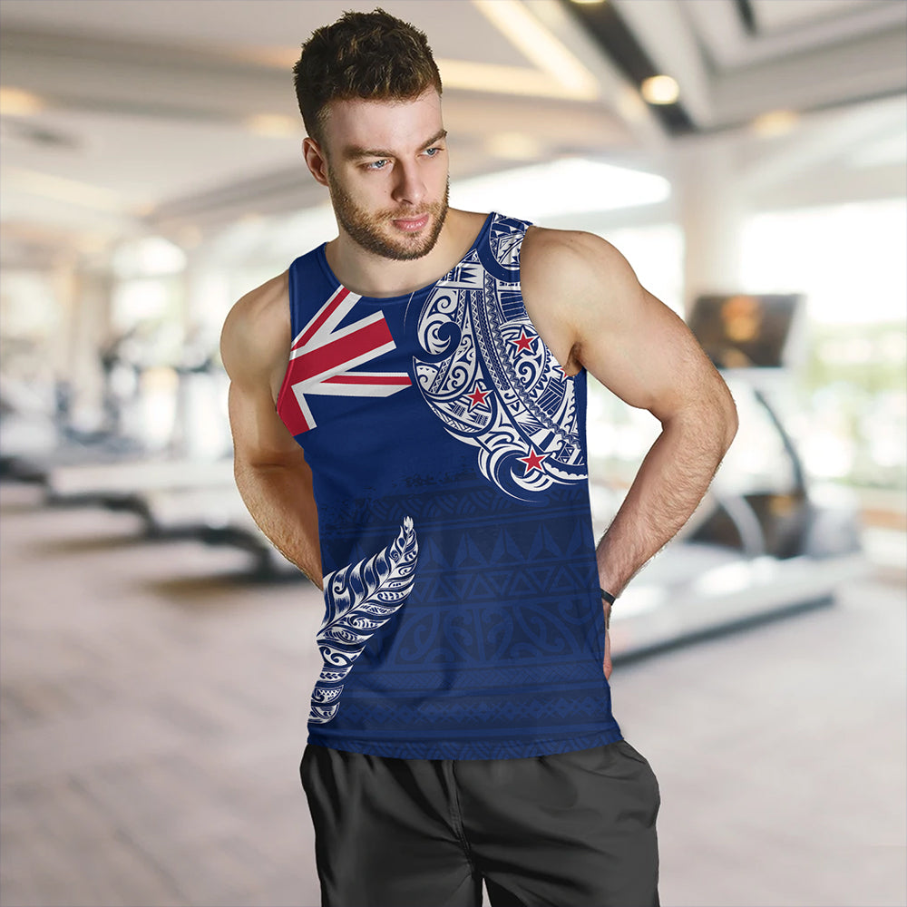 New Zealand Tank Top Aotearoa Maori Tribal Flag With Silver Frern