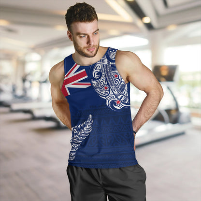 New Zealand Tank Top Aotearoa Maori Tribal Flag With Silver Frern