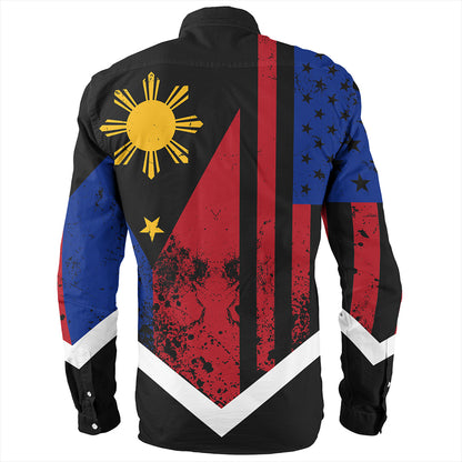 Philippines And American Long Sleeve Shirt Flag Half Concept Brush Style